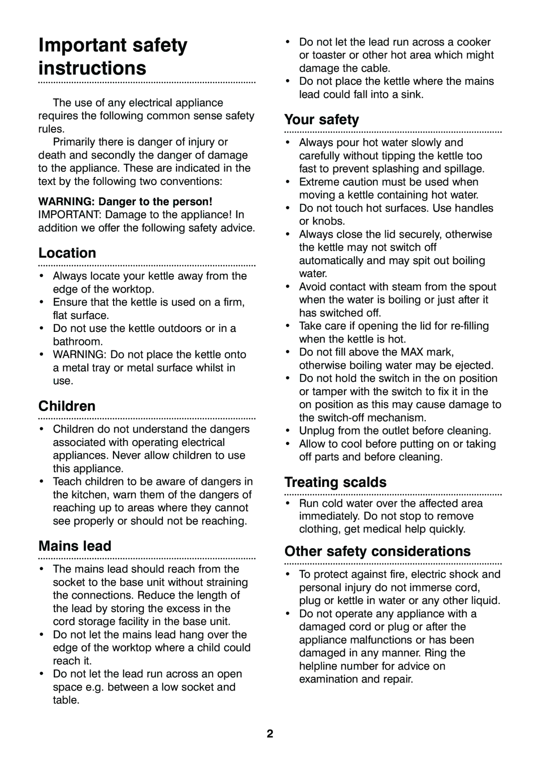 Morphy Richards Reflect glass kettle manual Important safety instructions, Location 