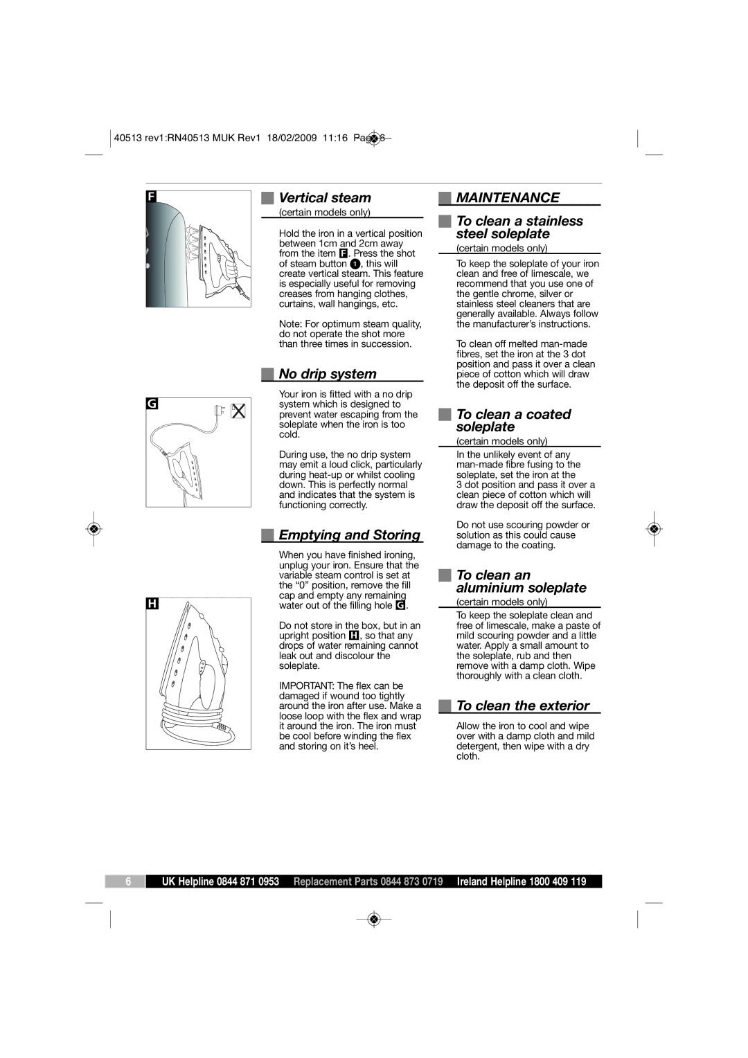 Morphy Richards RN40513 manual Maintenance 