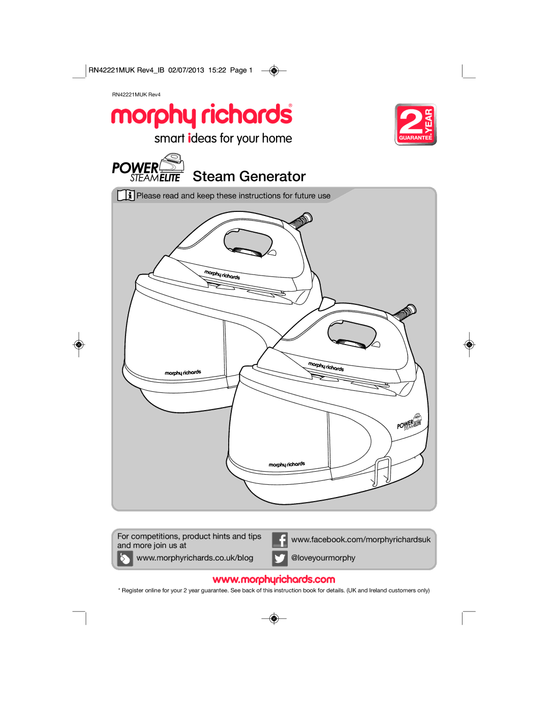 Morphy Richards RN42221MUK manual Steam Generator 