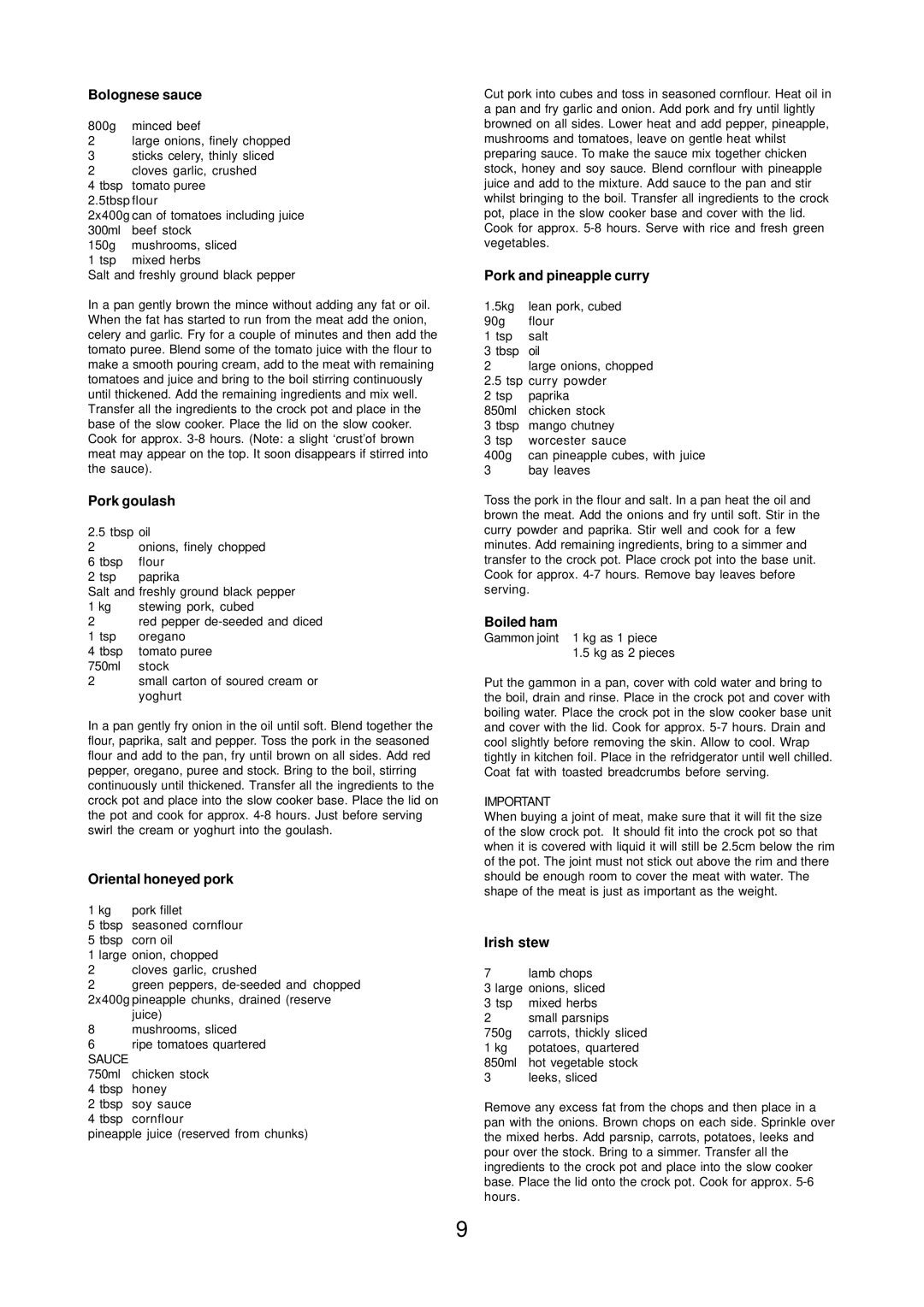 Morphy Richards Round slow cooker manual Bolognese sauce, Pork goulash, Oriental honeyed pork, Pork and pineapple curry 