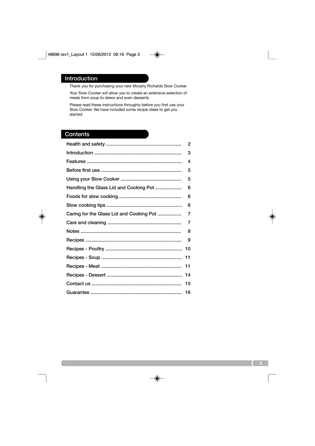 Morphy Richards SC48696 manual Introduction, Contents 