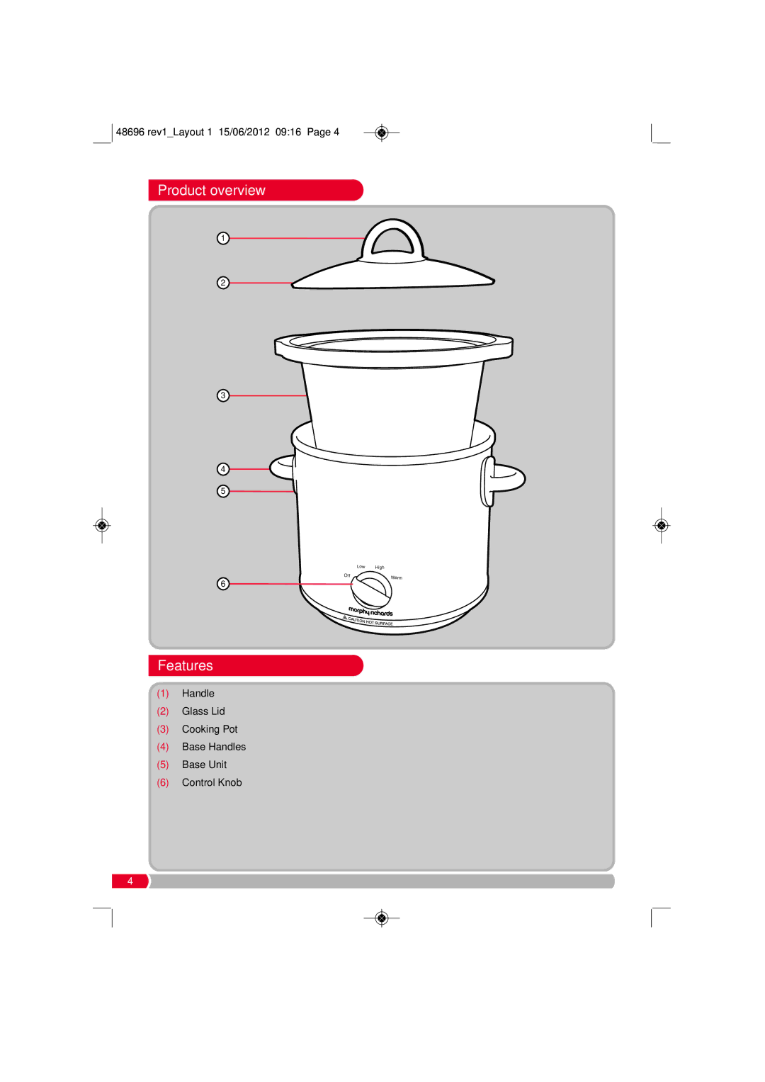 Morphy Richards SC48696 manual Product overview, Features 