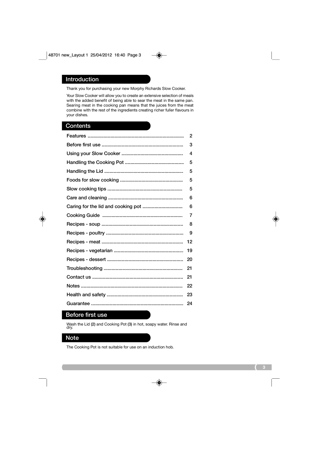 Morphy Richards SC48701 manual Introduction, Contents, Before first use 