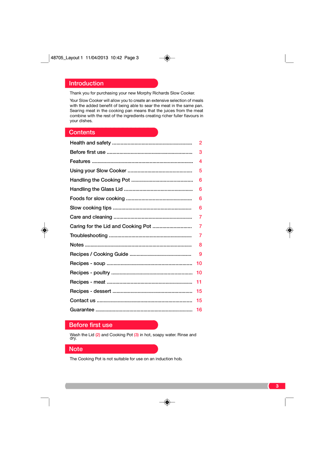 Morphy Richards SC48705 manual Introduction, Contents, Before first use 