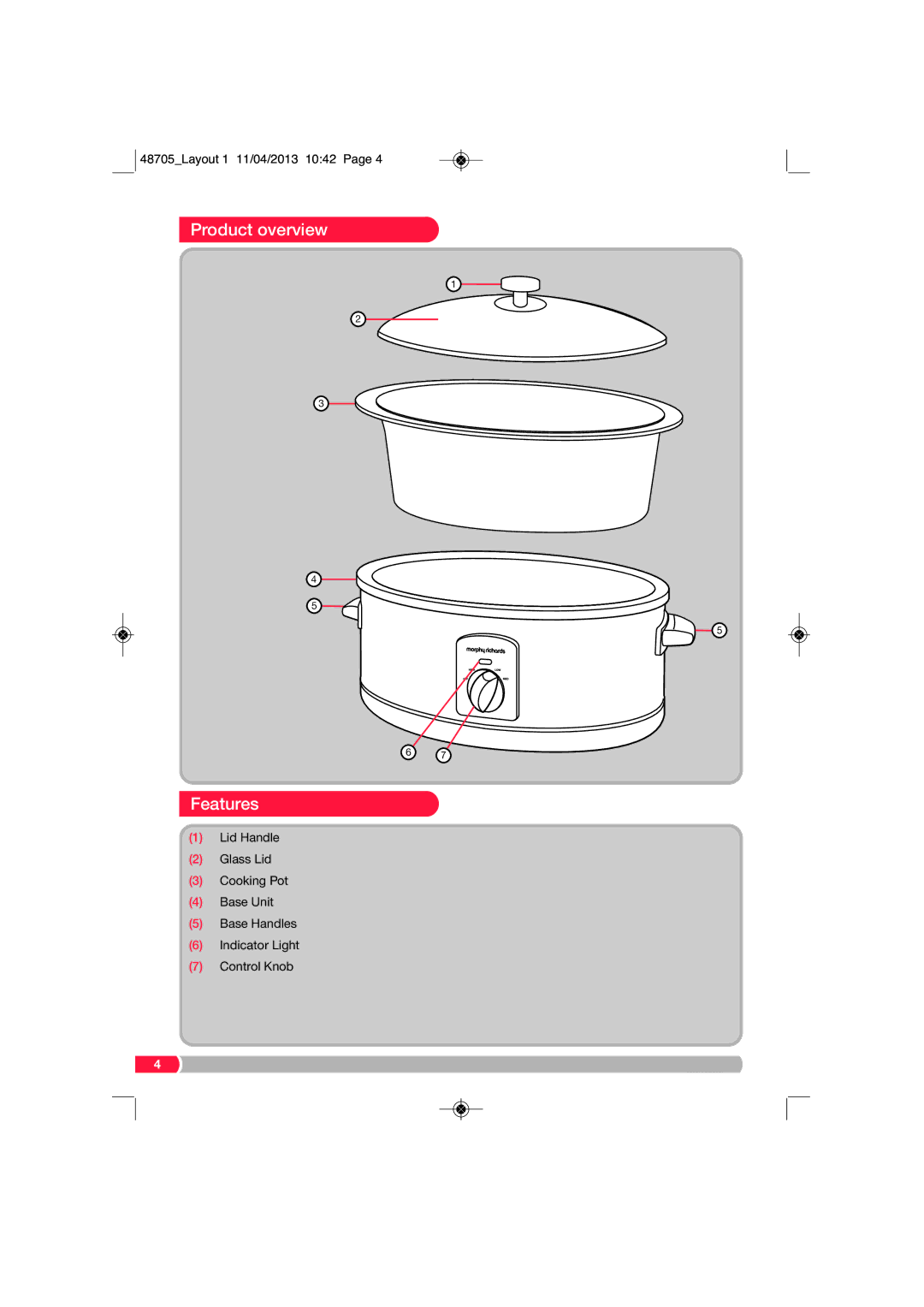 Morphy Richards SC48705 manual Product overview Features 