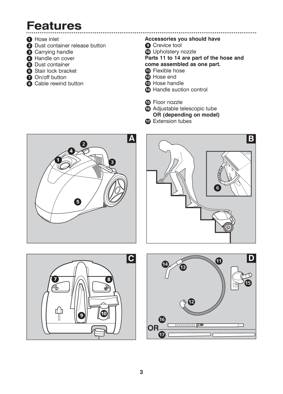 Morphy Richards Scoot bagless vacuum cleaner manual Features, ⁄‹ ﬁ, ‡· ‚ „ 