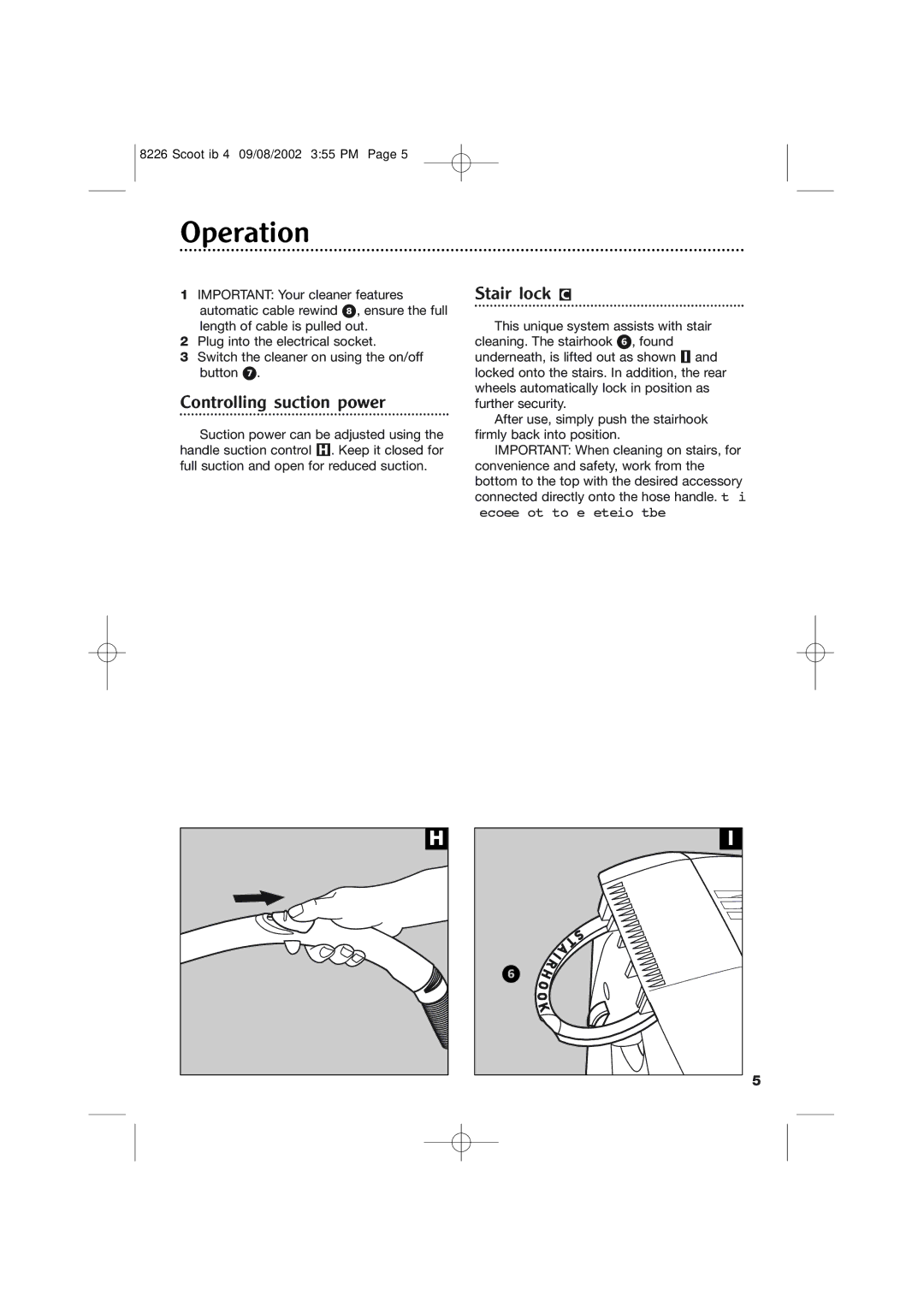 Morphy Richards Scoot cylinder vacuum cleaner manual Operation, Controlling suction power, Stair lock C 