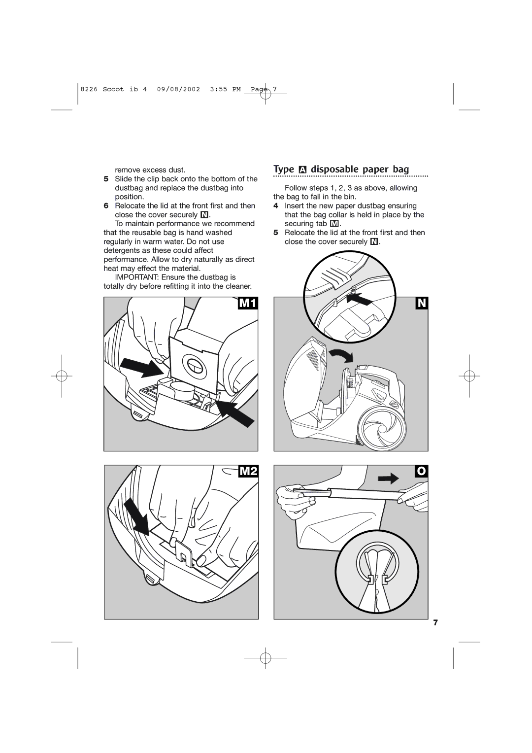 Morphy Richards Scoot cylinder vacuum cleaner manual Type a disposable paper bag 