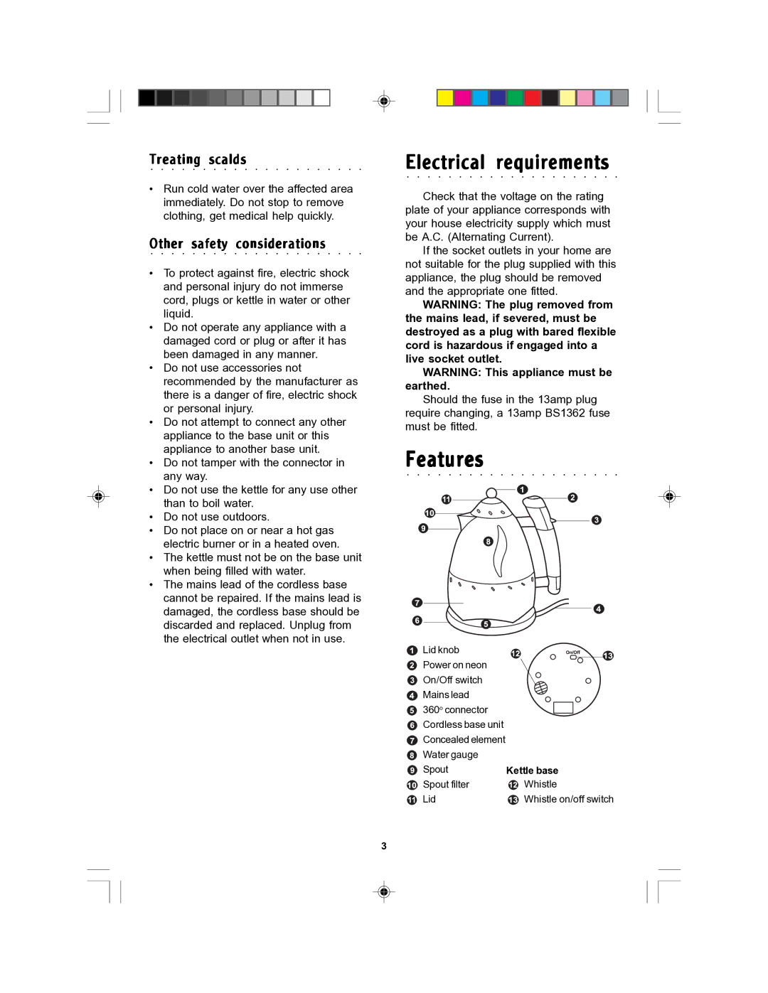 Morphy Richards Soprano kettle manual Treating scalds, Other safety considerations 