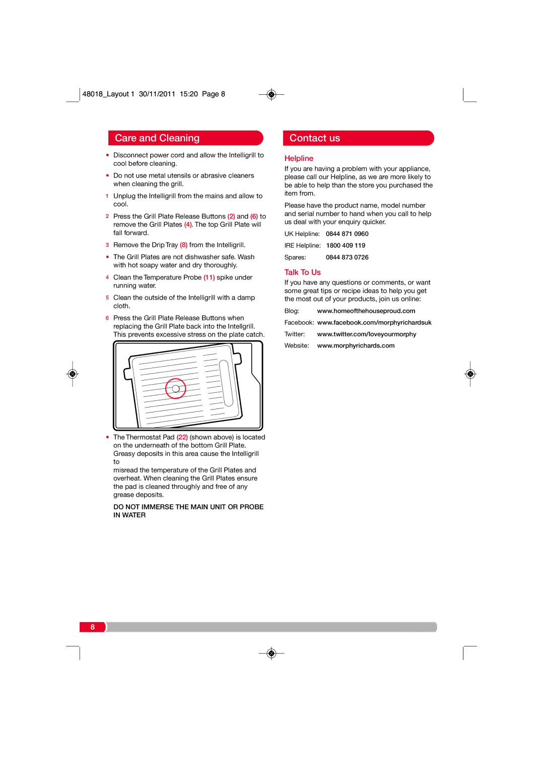 Morphy Richards ST48018 MUK Rev 1 manual Care and Cleaning, Contact us 