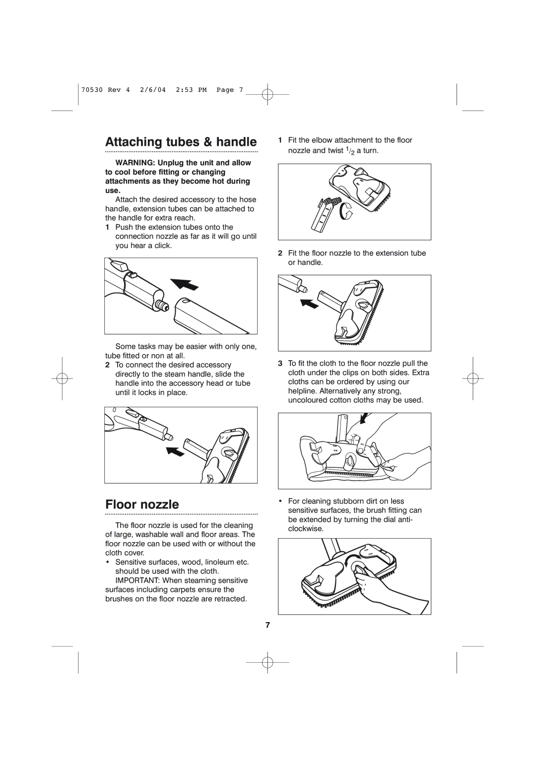 Morphy Richards Steam cleaner quick start Attaching tubes & handle, Floor nozzle 