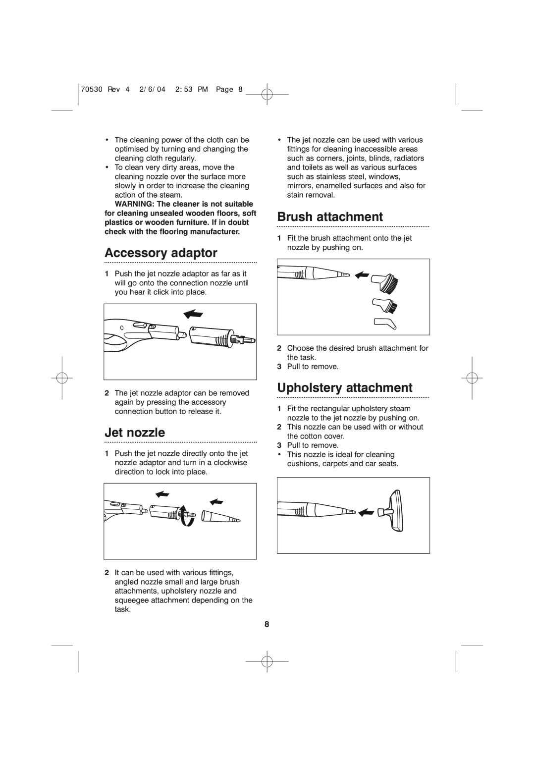 Morphy Richards Steam cleaner quick start Accessory adaptor, Jet nozzle, Brush attachment, Upholstery attachment 