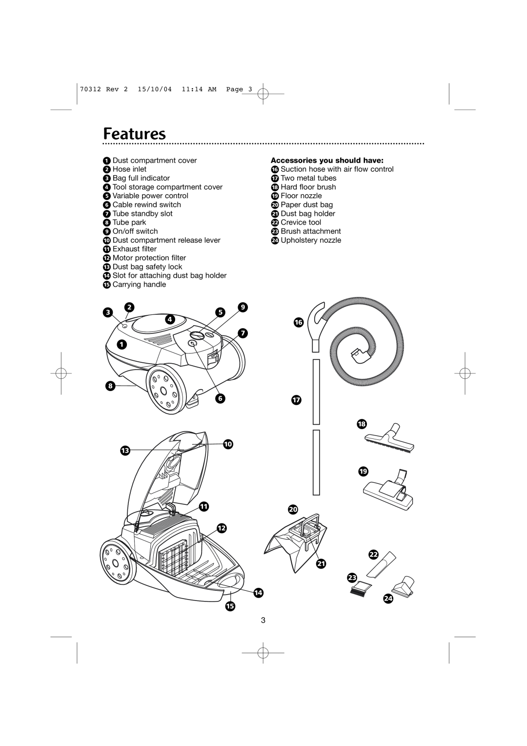 Morphy Richards Storm hard floor cylinder vacuum cleaner manual Features, ‹¤ ⁄ ·, ﬁ ‚ ‡ ﬂ, „ ‰ Â Á Ë, Ï Ô Ó  Ò 
