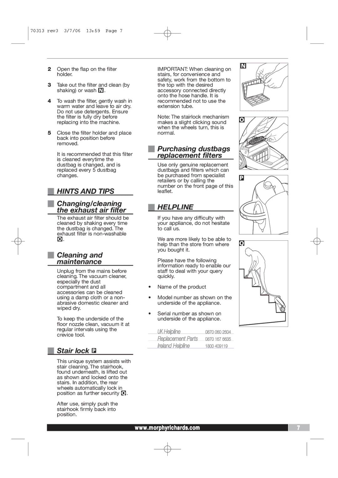 Morphy Richards Storm pets cylinder vacuum cleaner manual Hints and Tips, Helpline 