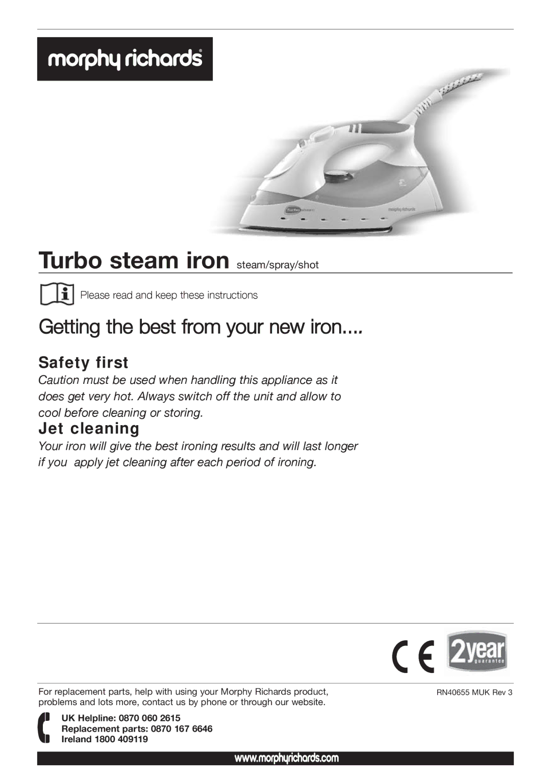 Morphy Richards manual Turbo steam iron steam/spray/shot 