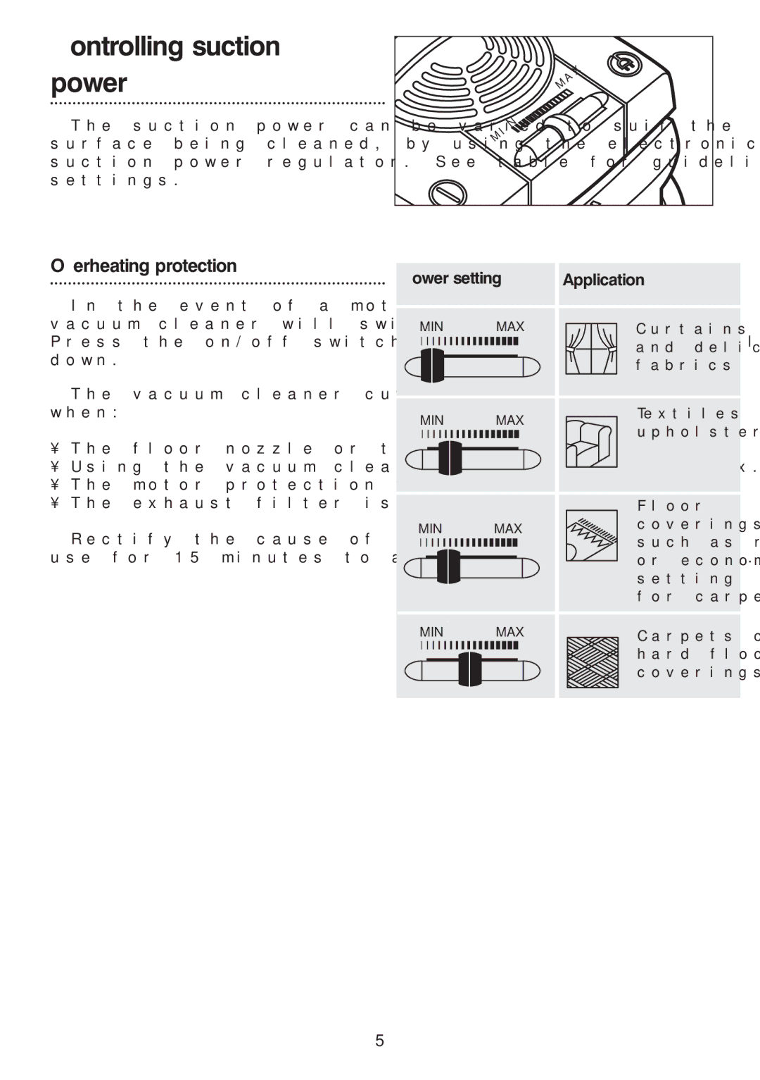 Morphy Richards Vacuum Cleaner manual Controlling suction power, Power setting Application 