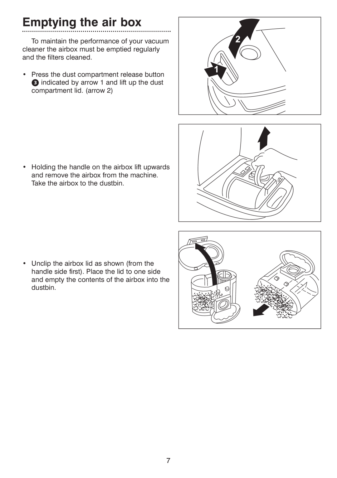 Morphy Richards Vacuum Cleaner manual Emptying the air box 