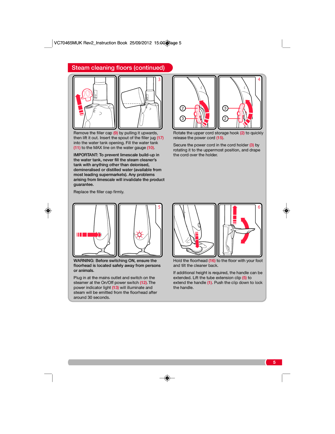 Morphy Richards VC70465MUK manual Steam cleaning floors 