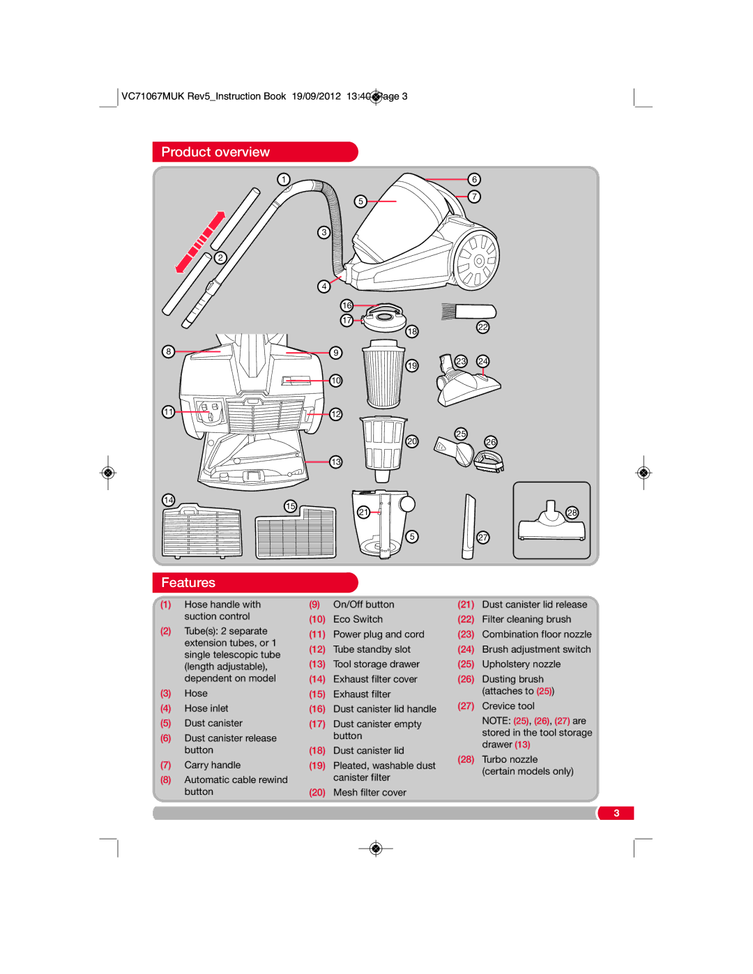 Morphy Richards VC71067 manual Product overview Features 