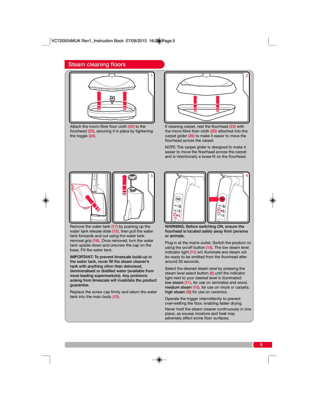 Morphy Richards VC720504MUK Rev1 manual Steam cleaning floors 