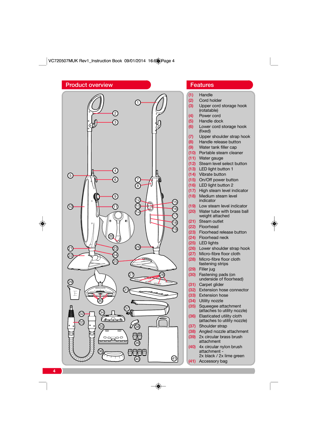 Morphy Richards VC720507MUK manual Product overview Features 