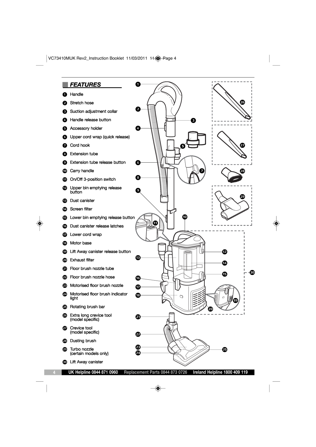 Morphy Richards VC7341DMUK manual Features ⁄ 