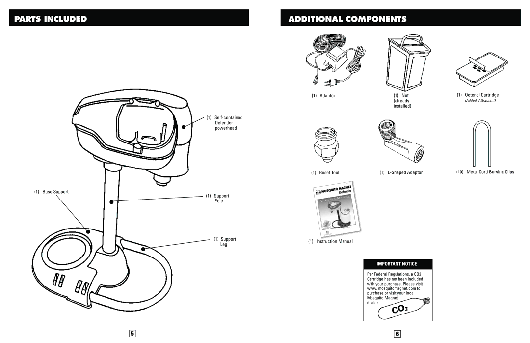 Mosquito Magnet Defender manual Parts Included Additional Components 