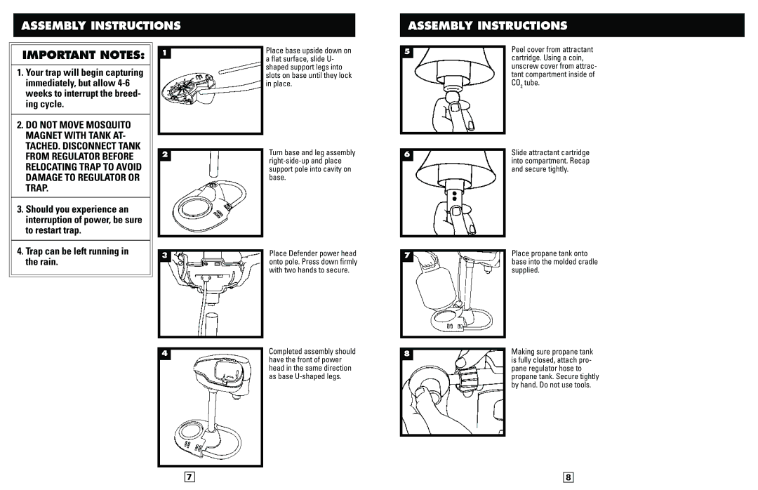 Mosquito Magnet Defender manual Assembly Instructions, Important Notes 