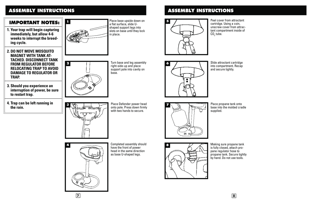 Mosquito Magnet Defender manual Assembly Instructions, Important Notes, Trap can be left running in the rain 