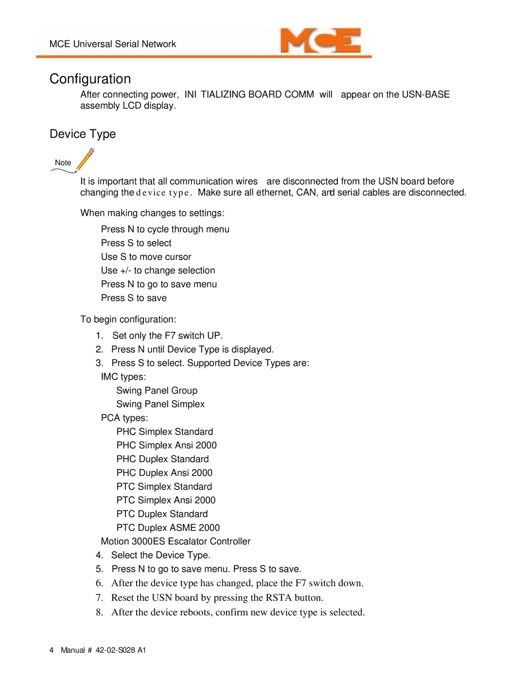 Motion 42-02-S028 manual Configuration, Device Type 