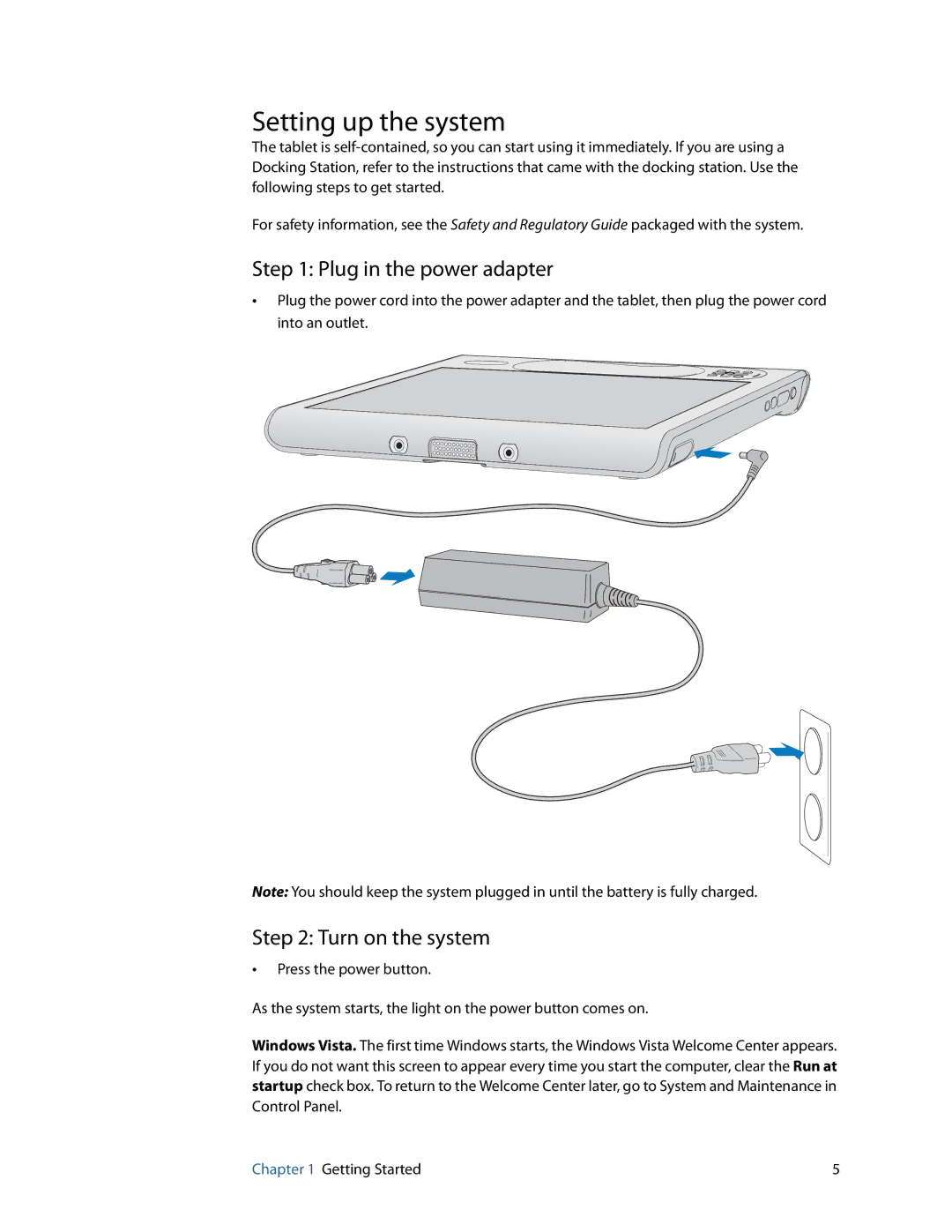 Motion Computing GU3K2722, C5, F5 manual Setting up the system, Plug in the power adapter 