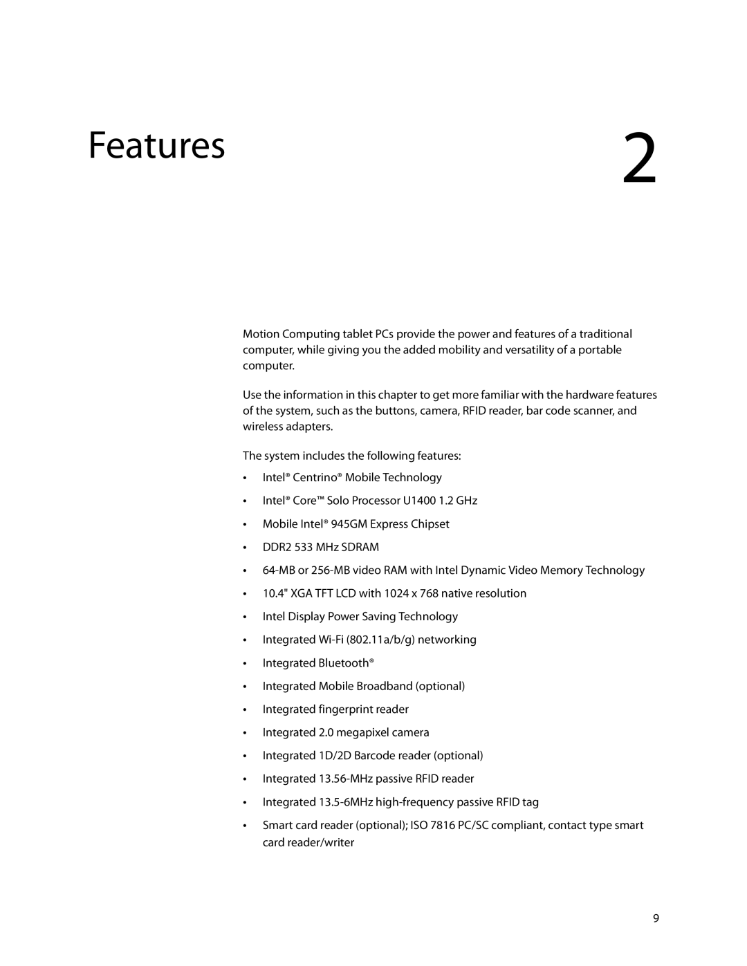 Motion Computing C5, F5, GU3K2722 manual Features2 