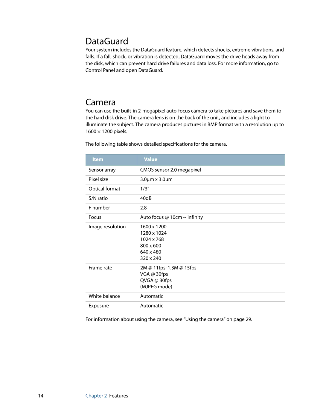 Motion Computing GU3K2722, C5, F5 manual DataGuard, Camera 