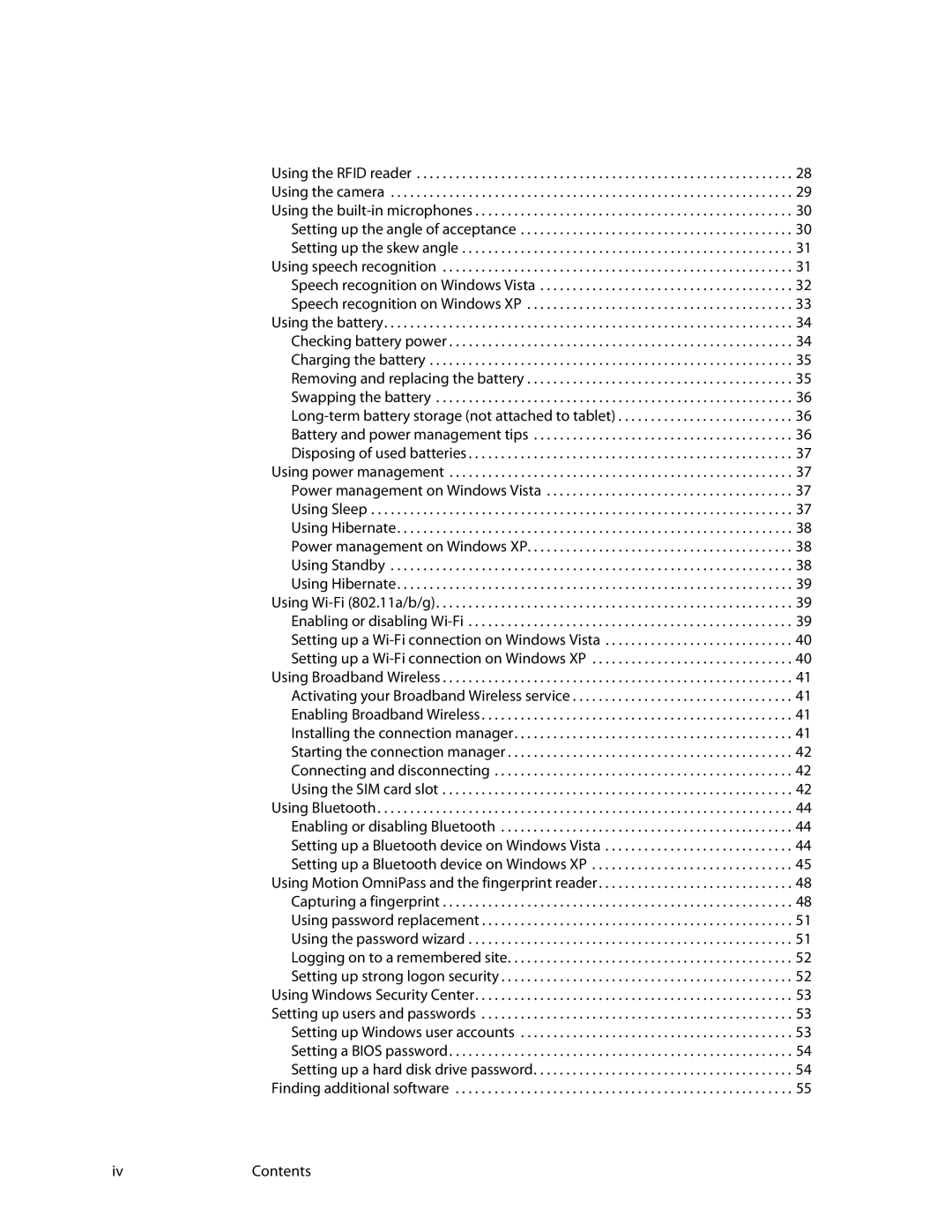 Motion Computing F5, C5, GU3K2722 manual IvContents 