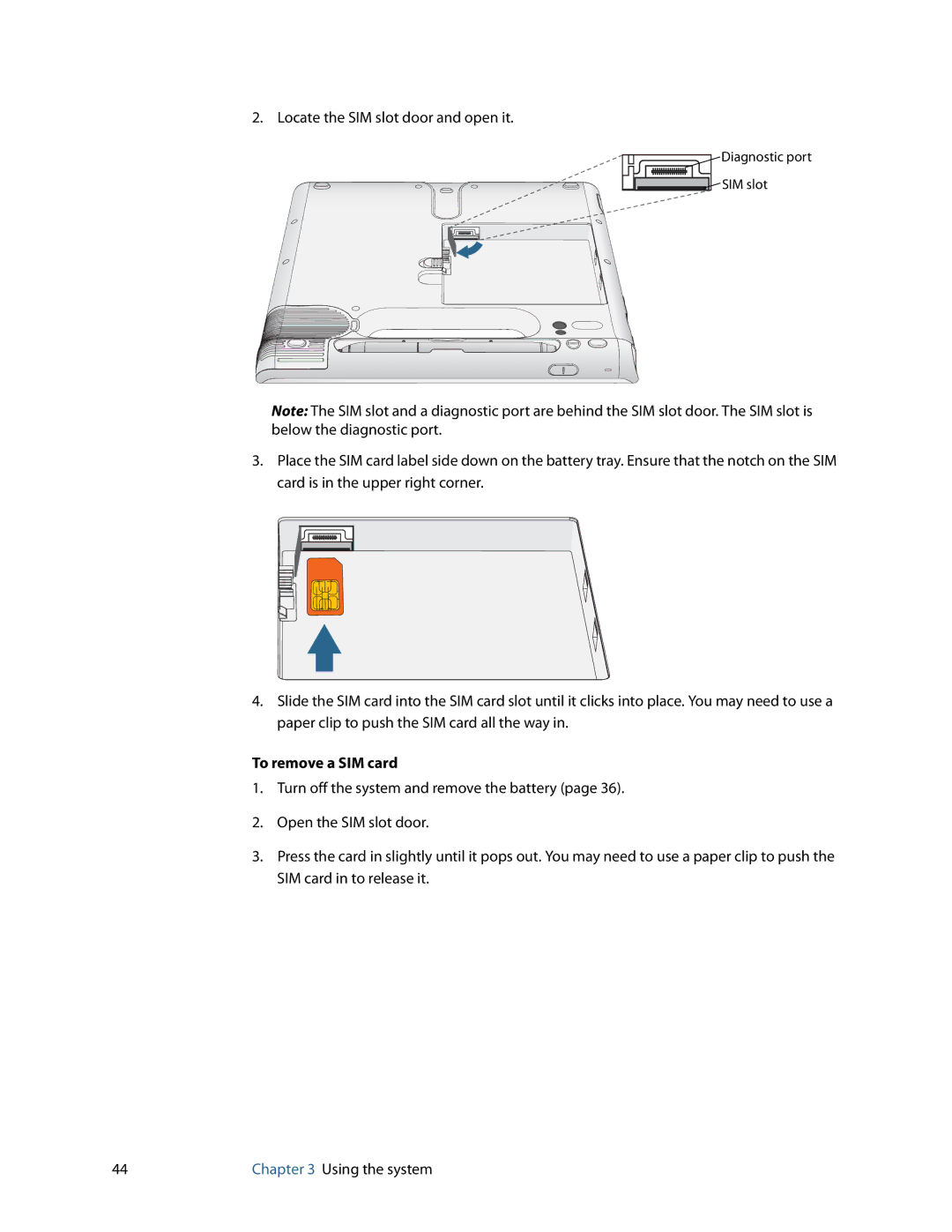 Motion Computing F5, C5, GU3K2722 manual To remove a SIM card 