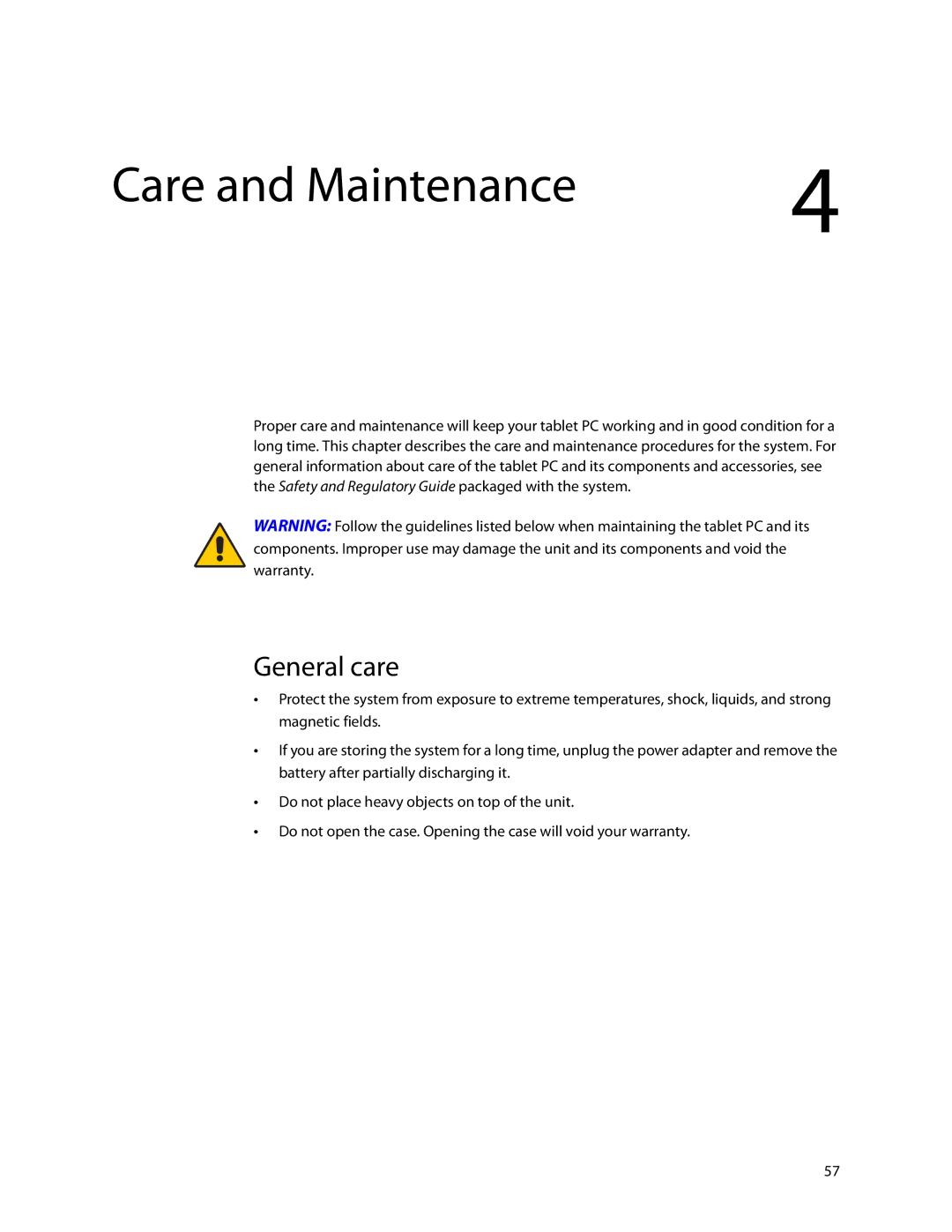 Motion Computing GU3K2722, C5, F5 manual Care and Maintenance, General care 