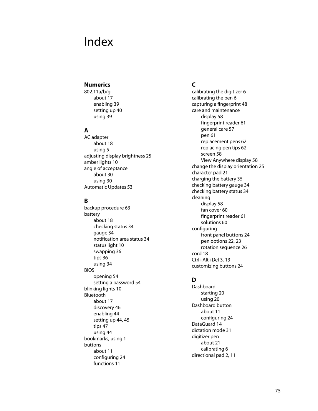 Motion Computing GU3K2722, C5, F5 manual Index 