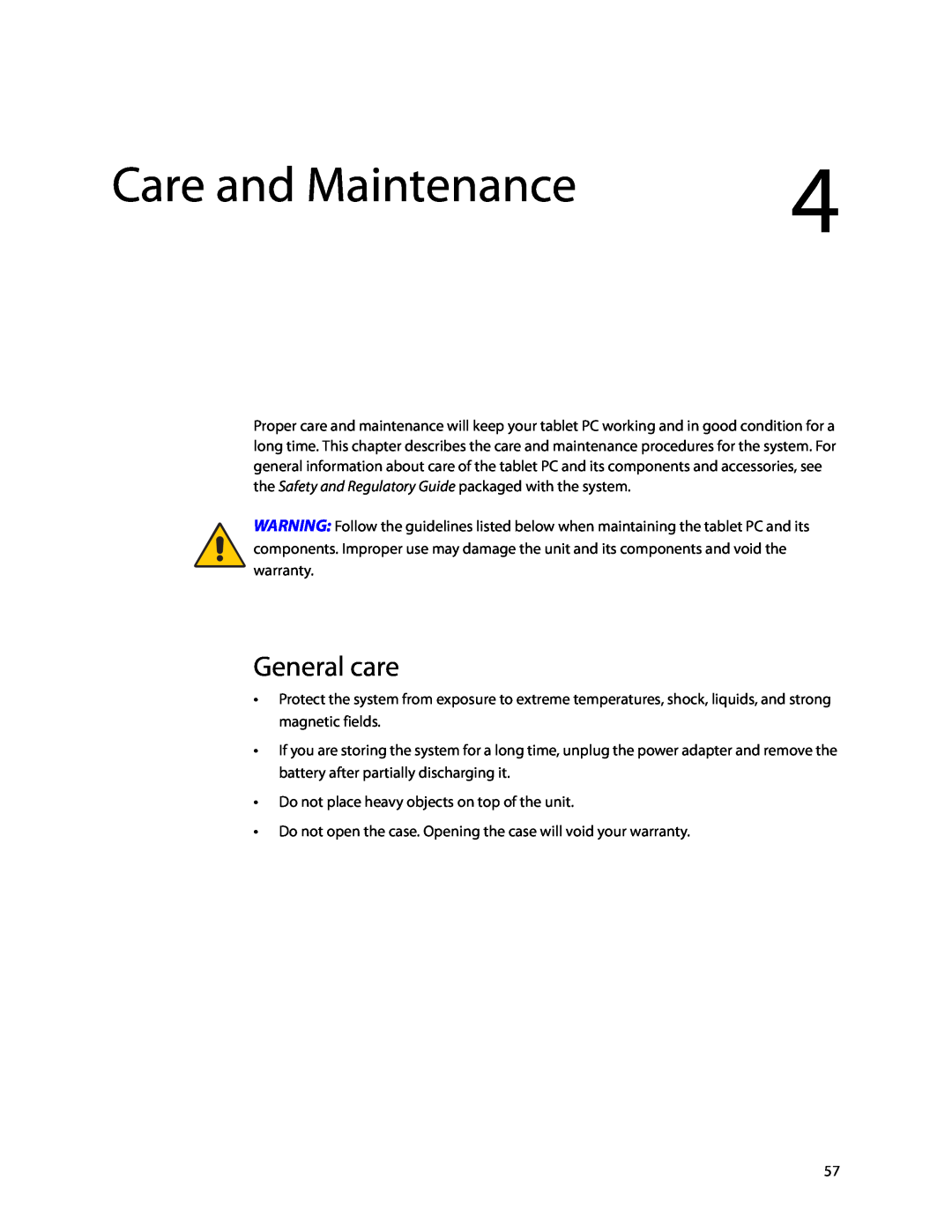 Motion Computing GU3K2722, C5, F5 manual Care and Maintenance, General care 