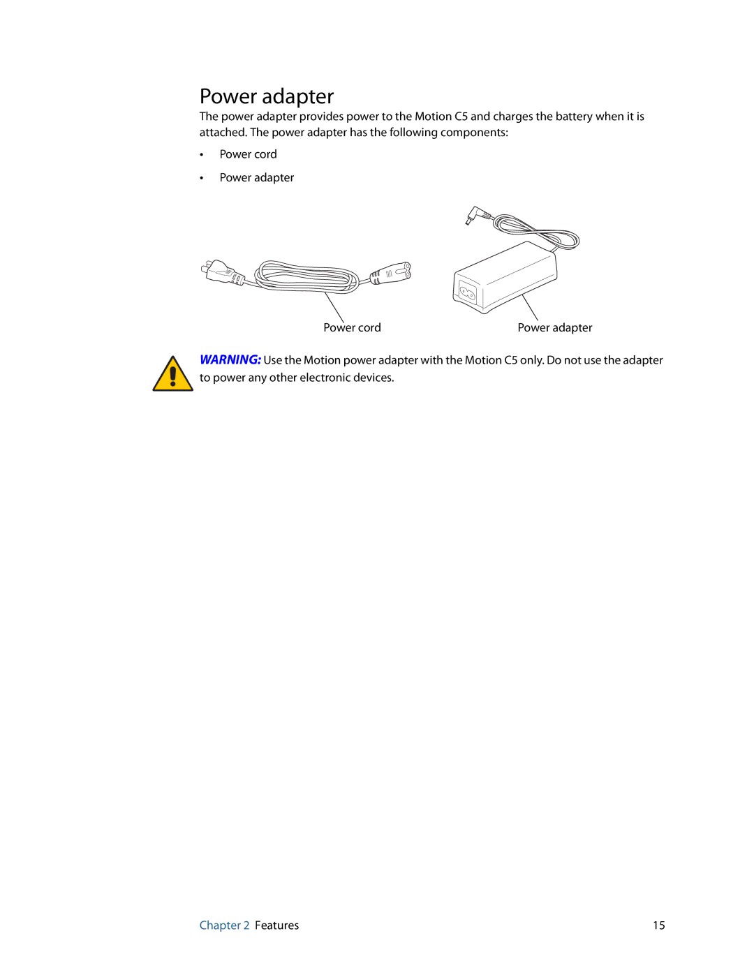 Motion Computing C5 manual Power adapter 