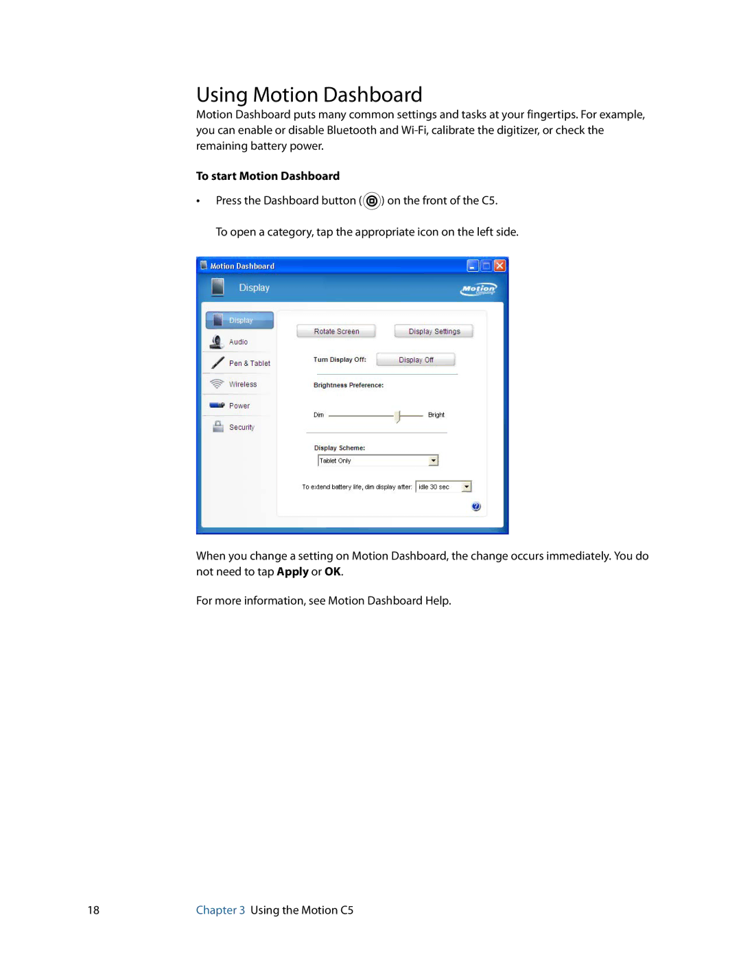 Motion Computing C5 manual Using Motion Dashboard, To start Motion Dashboard 