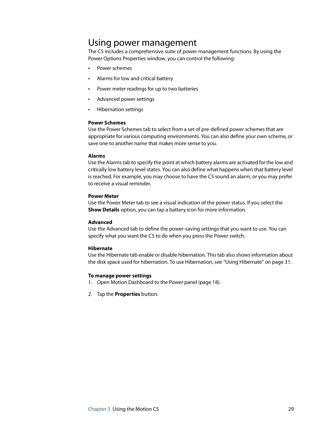 Motion Computing C5 manual Using power management 