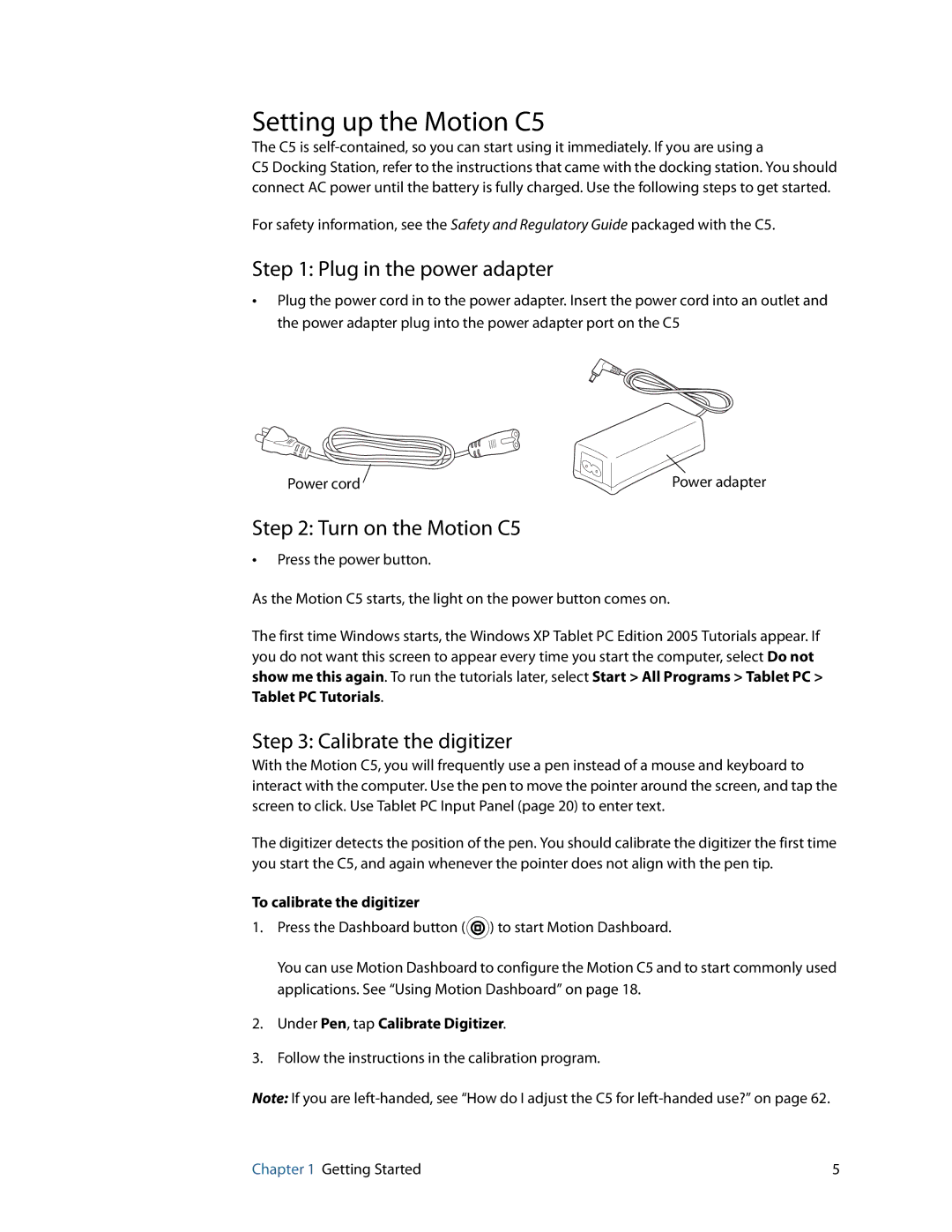 Motion Computing manual Setting up the Motion C5, Tablet PC Tutorials, To calibrate the digitizer 