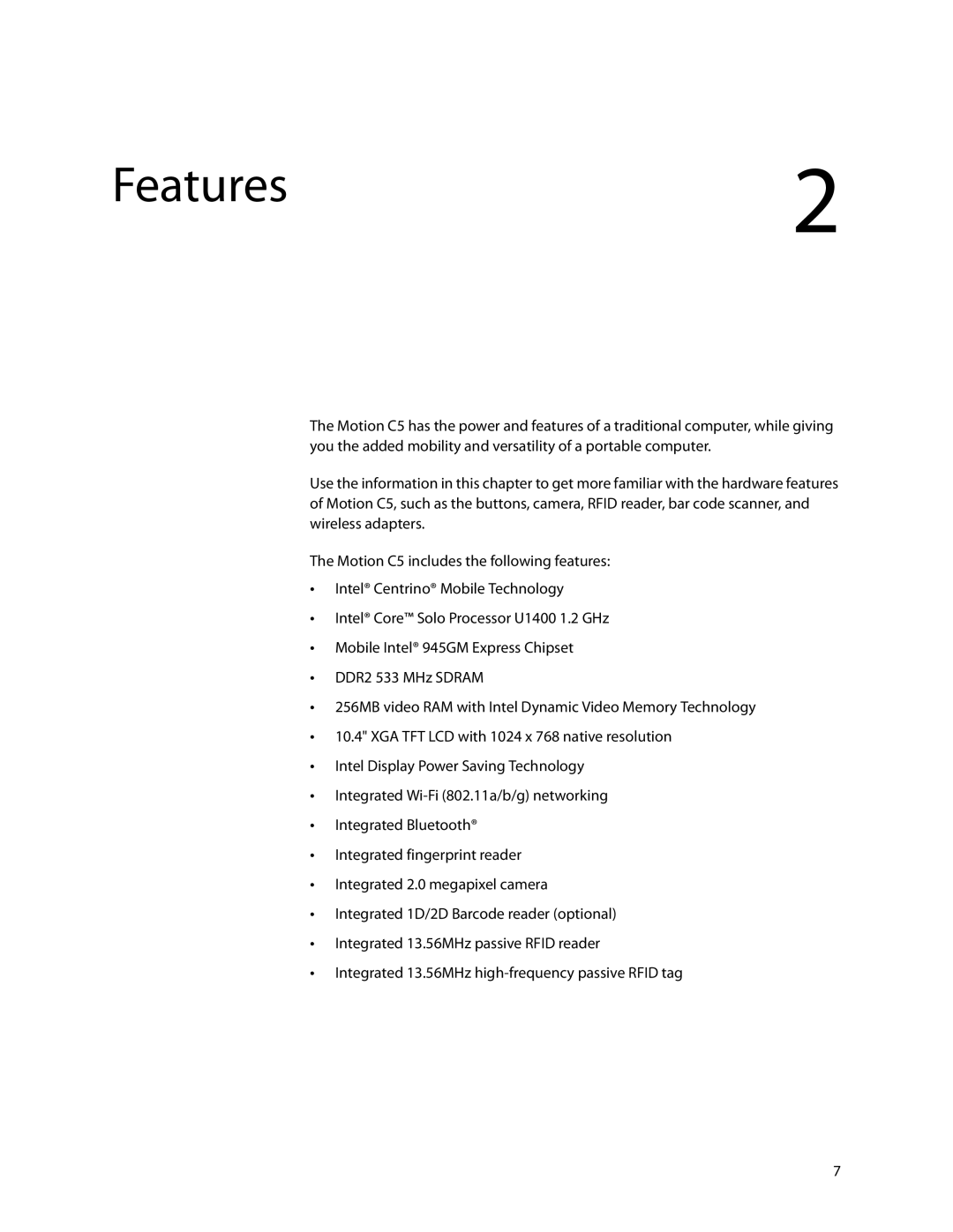 Motion Computing C5 manual Features2 