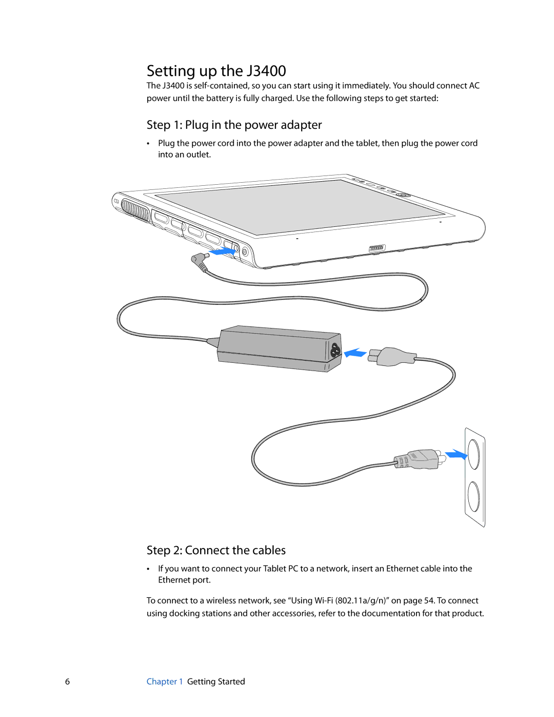 Motion Computing HC334227332 manual Setting up the J3400, Plug in the power adapter 