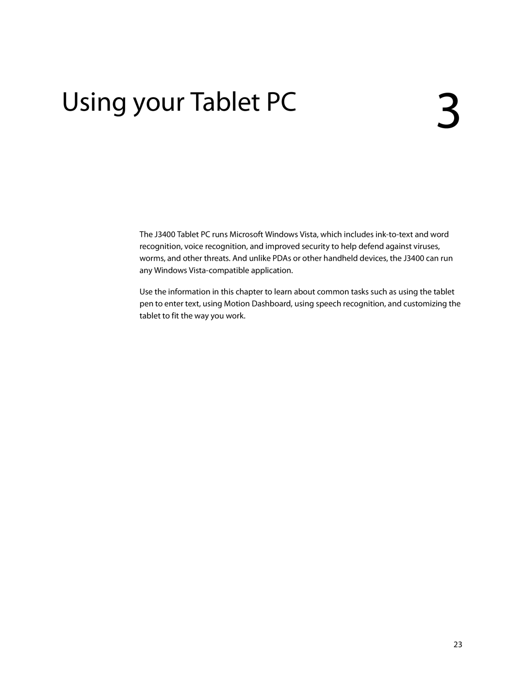 Motion Computing HC334227332, J3400 manual Using your Tablet PC 