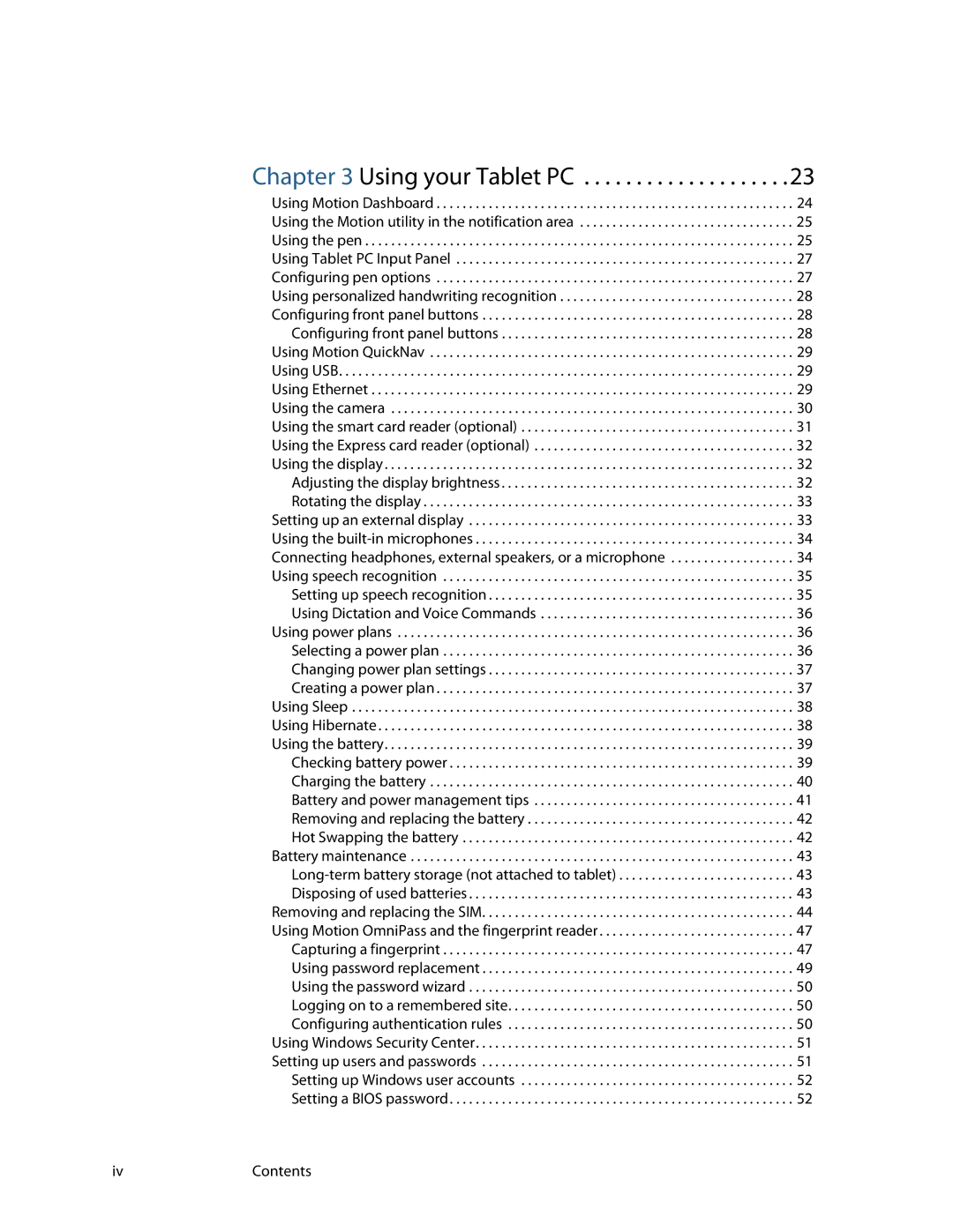 Motion Computing J3400, HC334227332 manual Using your Tablet PC 