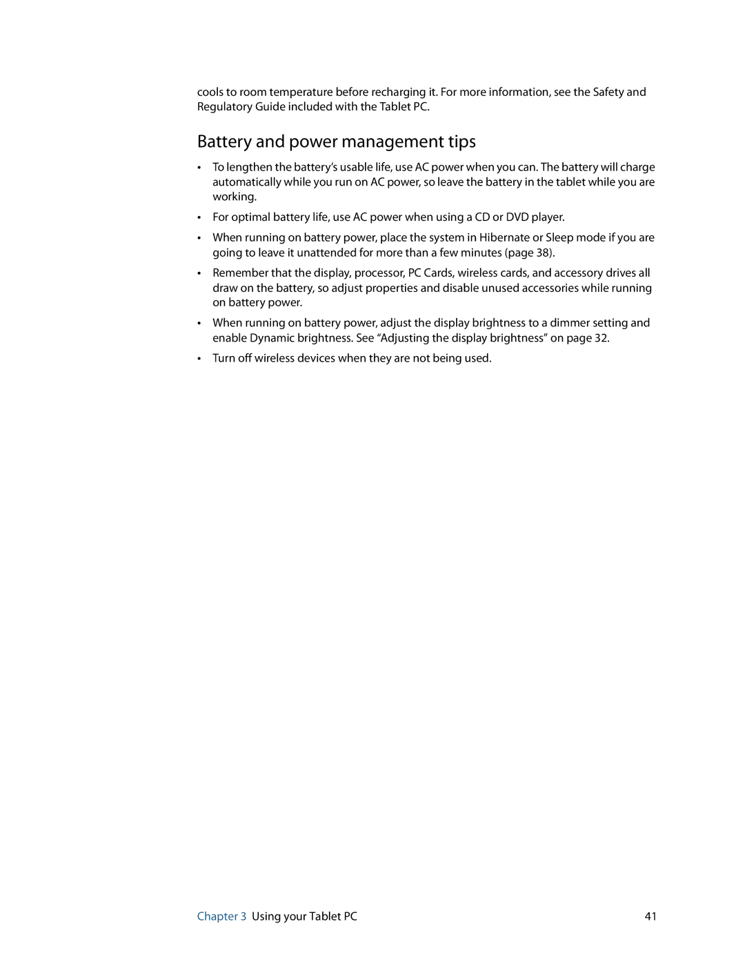 Motion Computing HC334227332, J3400 manual Battery and power management tips 