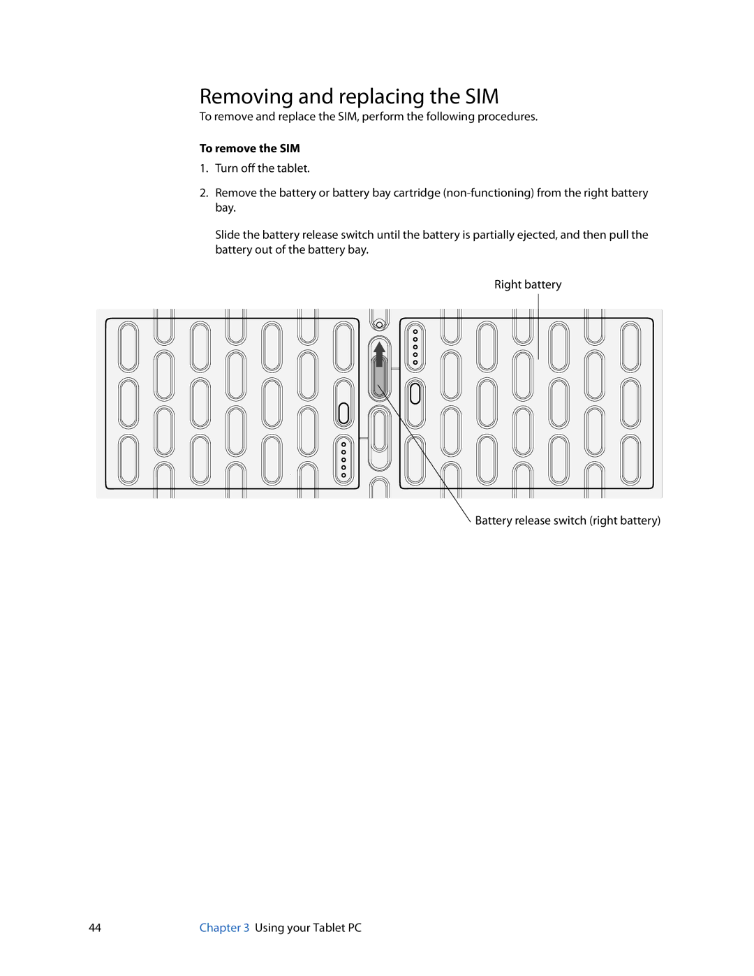 Motion Computing J3400, HC334227332 manual Removing and replacing the SIM, To remove the SIM 