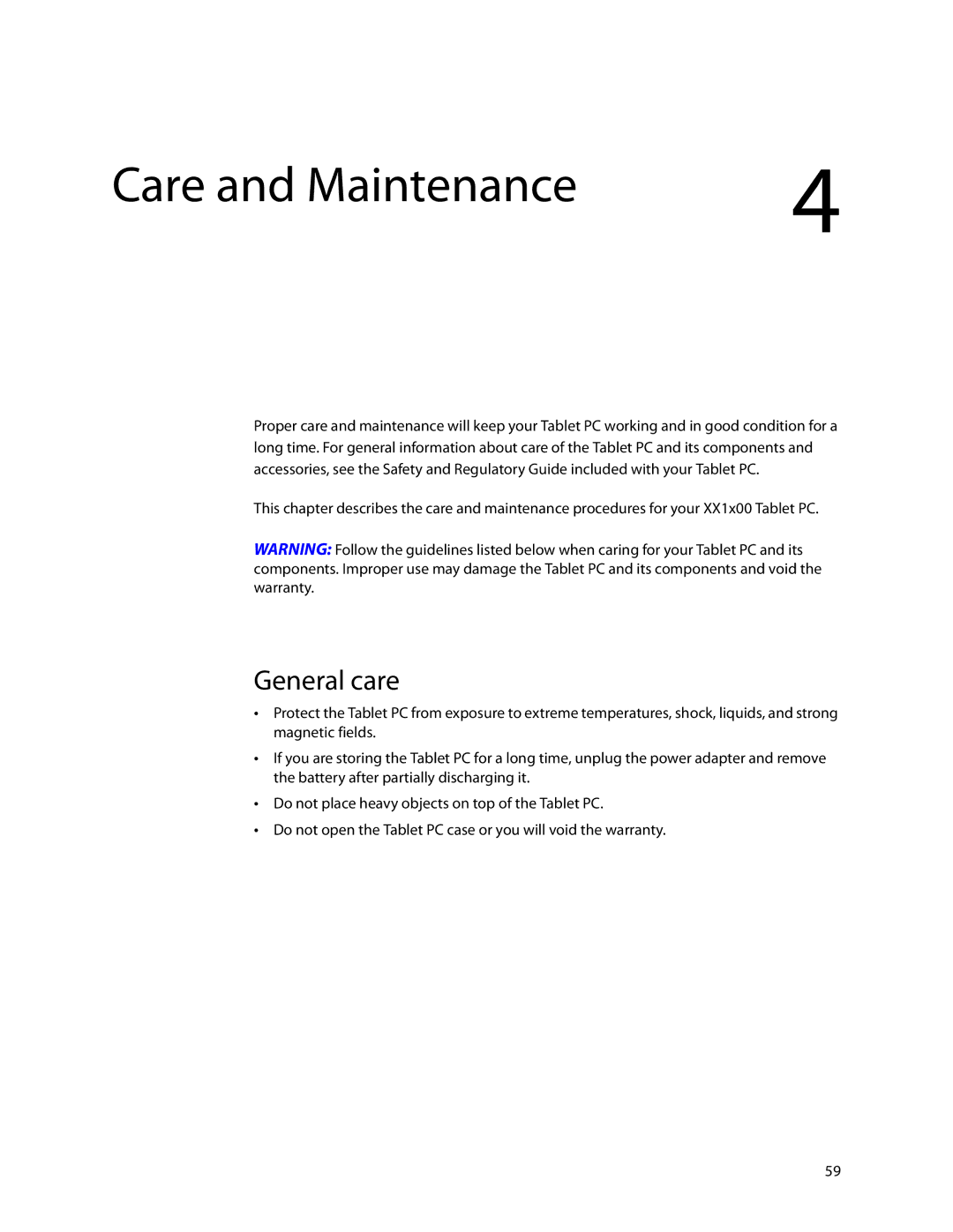 Motion Computing HC334227332, J3400 manual Care and Maintenance, General care 