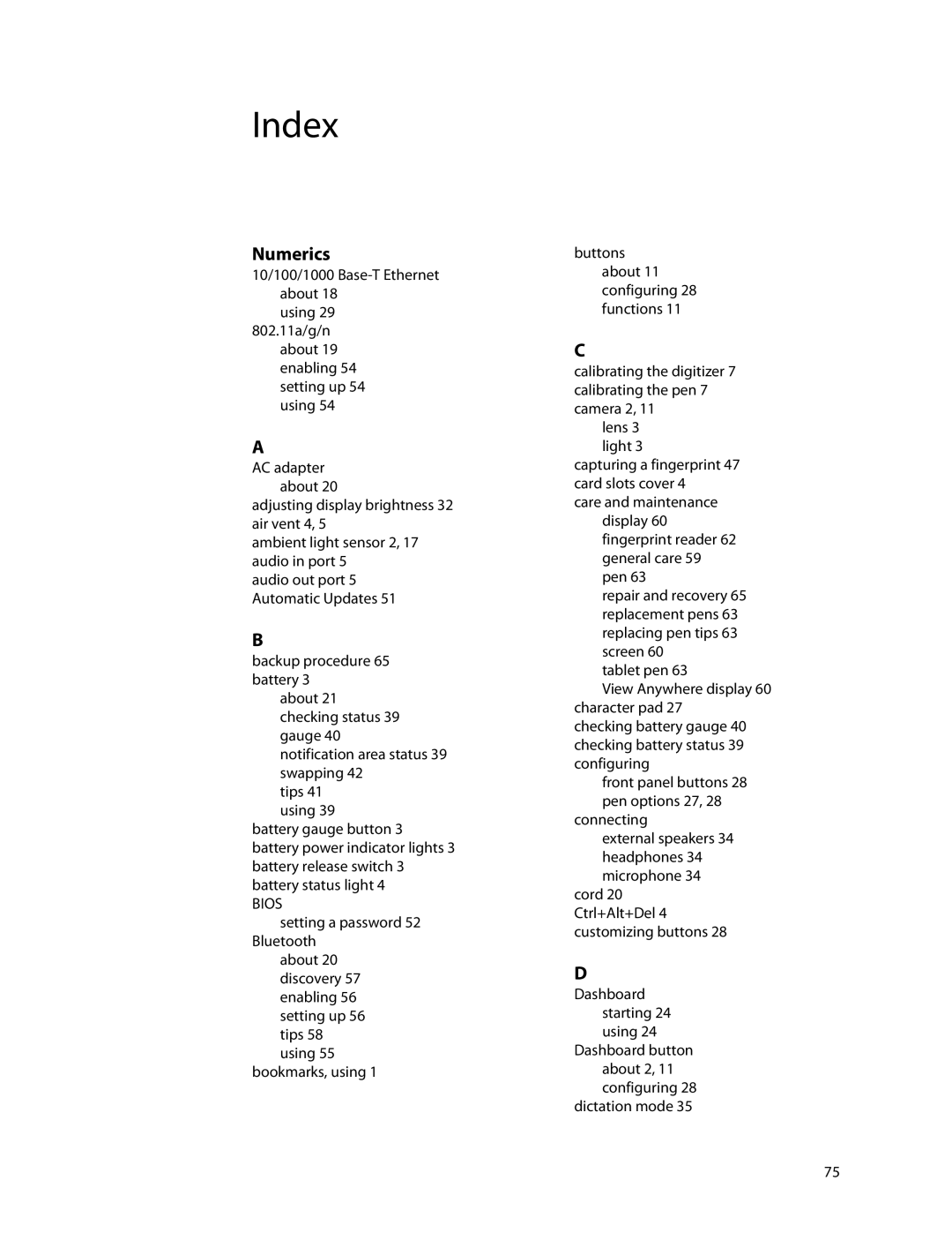 Motion Computing HC334227332, J3400 manual Index 